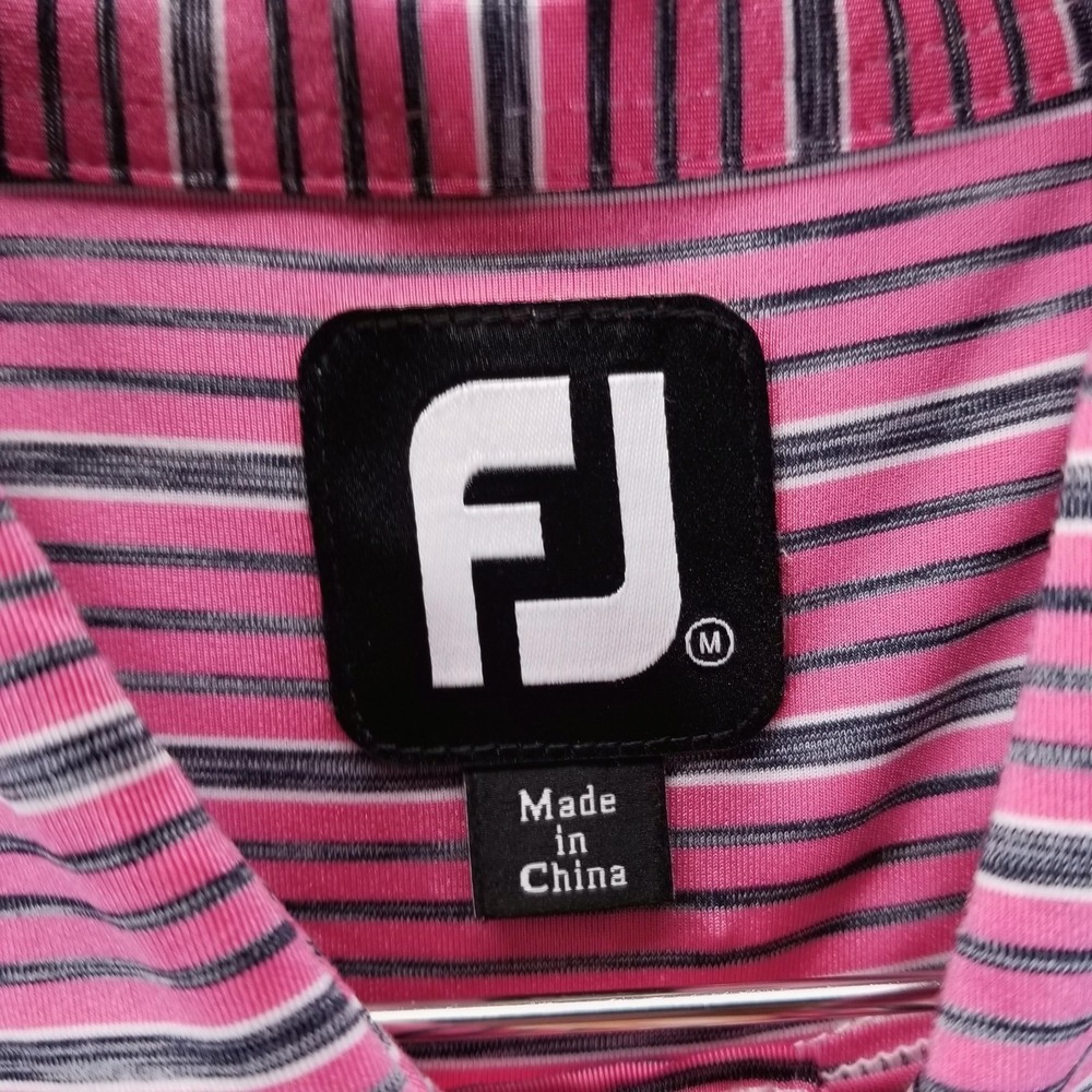 FootJoy Polo Shirt Mens M Pink Stripe Golf Performance Short Sleeve - Picture 6 of 10